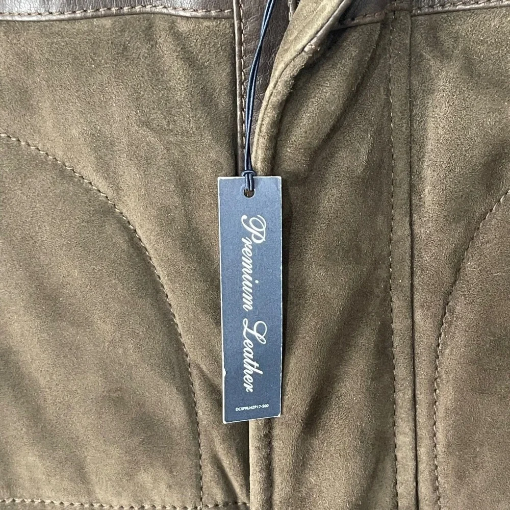 Cremieux‎ Mens XL Brown Genuine Leather Suede Mixed Media Vest Placket Hunting